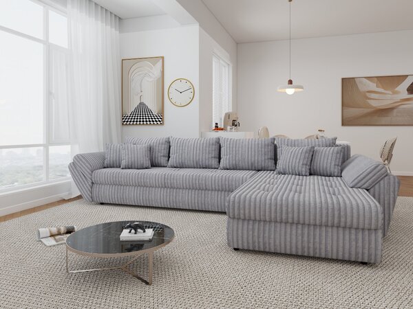Colțar extensibil dumonde cu ladă de depozitare si sezut confortabil din spuma high-density, Loana XL Tilia Gri 86 II 335x185 cm