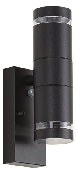Lampă modernă de perete pentru exterior neagră cu 2 lumini IP44 cu senzor crepuscular - Dubbla