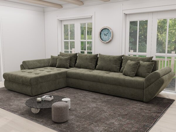 Colțar extensibil dumonde cu ladă de depozitare Loana XL Vibe Olive 335x185 cm