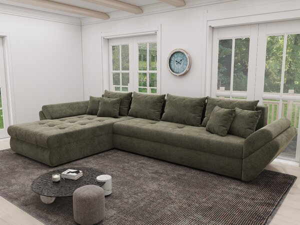 Colțar extensibil dumonde cu ladă de depozitare Loana XL Vibe Olive 335x185 cm