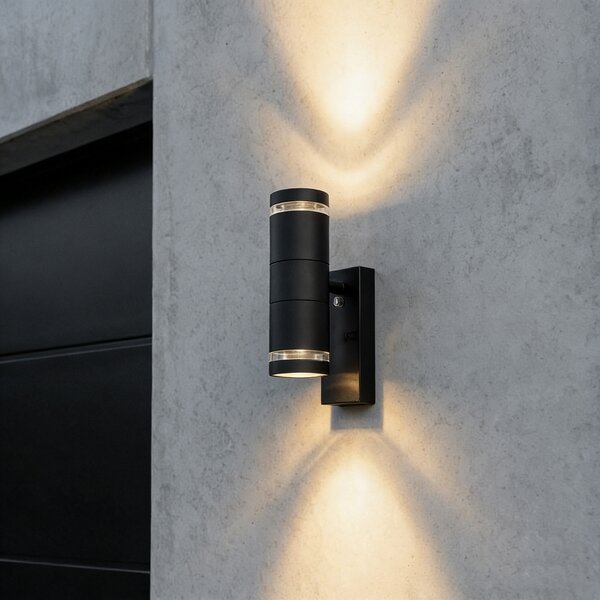 Lampă modernă de perete pentru exterior neagră cu 2 lumini IP44 cu senzor crepuscular - Dubbla