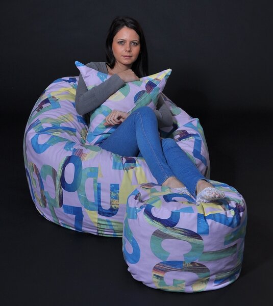 Set Fotoliu Matusalem cu Otoman (suport picioare) si Perna, Material Textil - Serenity