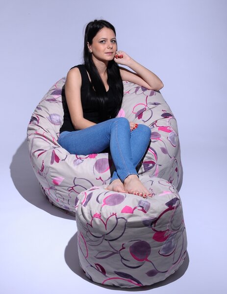 Set Fotoliu Matusalem cu Otoman (suport picioare), Material Textil - Flower Buds