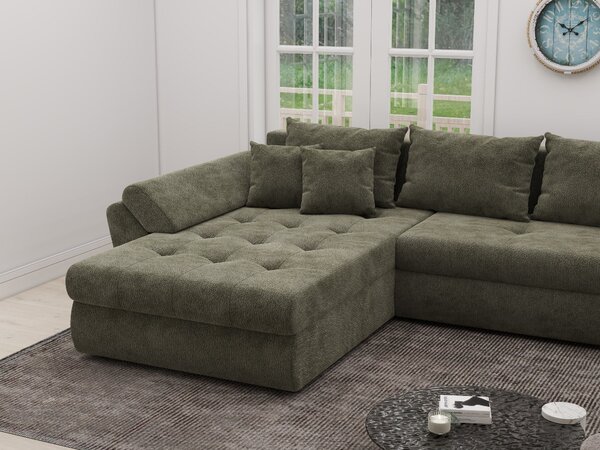 Colțar extensibil dumonde cu ladă de depozitare Loana XL Vibe Olive 335x185 cm