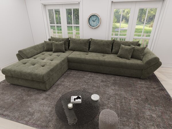 Colțar extensibil dumonde cu ladă de depozitare Loana XL Vibe Olive 335x185 cm