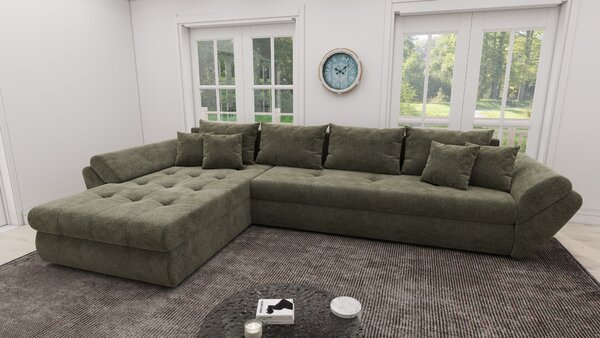 Colțar extensibil dumonde cu ladă de depozitare Loana XL Vibe Olive 335x185 cm
