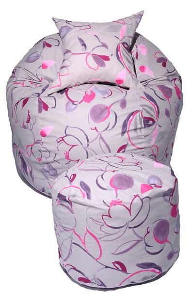 Set Fotoliu Matusalem cu Otoman (suport picioare) si Perna, Material Textil - Flower Buds