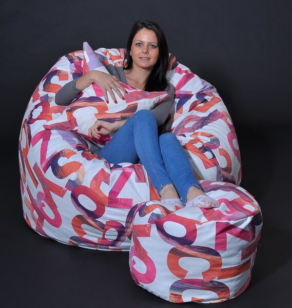 Set Fotoliu King Size cu Otoman (suport picioare) si Perna, Material Textil - Scarlet Letters