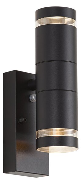 Lampă modernă de perete pentru exterior neagră cu 2 lumini IP44 cu senzor crepuscular - Dubbla
