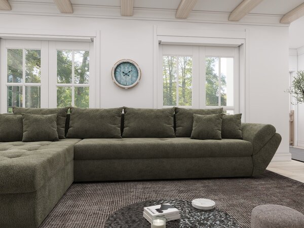 Colțar extensibil dumonde cu ladă de depozitare Loana XL Vibe Olive 335x185 cm