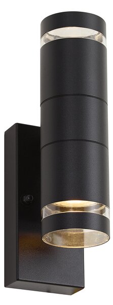 Lampă modernă de perete pentru exterior neagră cu 2 lumini IP44 cu senzor crepuscular - Dubbla