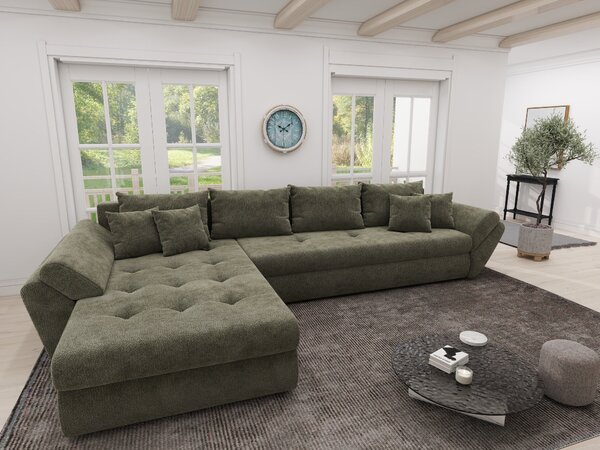 Colțar extensibil dumonde cu ladă de depozitare Loana XL Vibe Olive 335x185 cm
