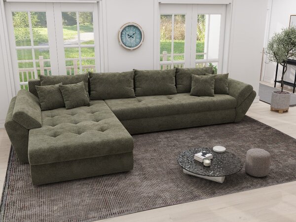 Colțar extensibil dumonde cu ladă de depozitare Loana XL Vibe Olive 335x185 cm
