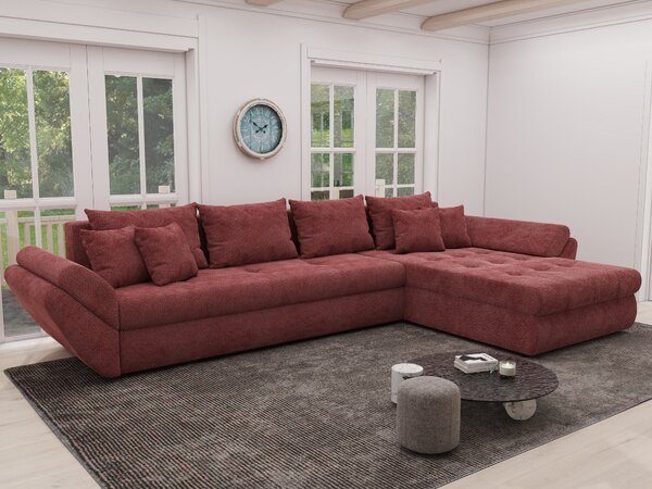Colțar extensibil dumonde cu ladă de depozitare si sezut confortabil din spuma high-density, Loana XL Vibe Rosu II 335x185 cm