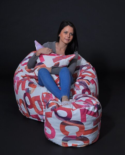 Set Fotoliu Matusalem cu Otoman (suport picioare) si Perna, Material Textil - Scarlet Letters