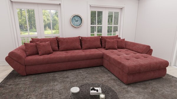 Colțar extensibil dumonde cu ladă de depozitare si sezut confortabil din spuma high-density, Loana XL Vibe Rosu II 335x185 cm