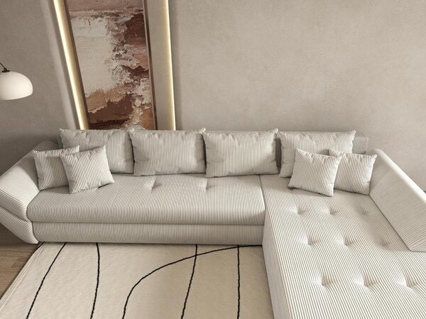 Colțar extensibil dumonde cu ladă de depozitare Loana XL Zoom Cream II 335x185 cm