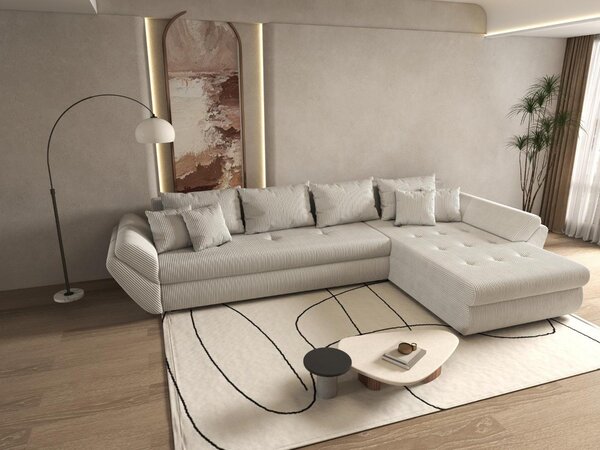 Colțar extensibil dumonde cu ladă de depozitare Loana XL Zoom Cream II 335x185 cm