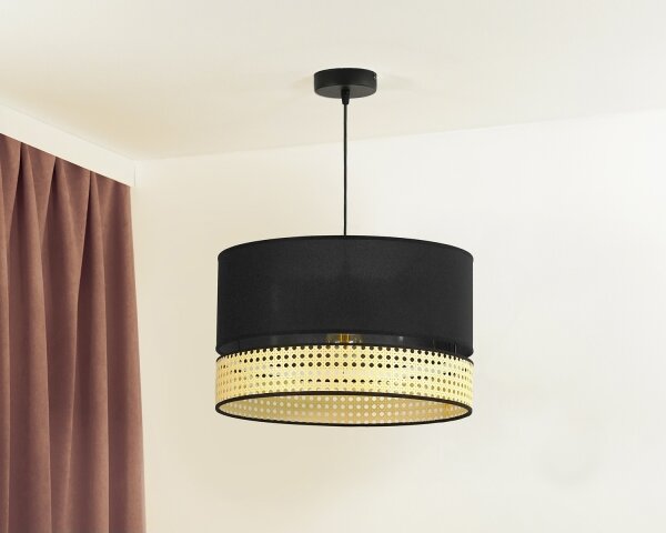 Lustră pe cablu DOUBLE Duolla RATTAN 1xE27/15W/230V d. 40 cm negru/bej