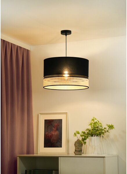 Lustră pe cablu DOUBLE Duolla RATTAN 1xE27/15W/230V d. 40 cm negru/bej