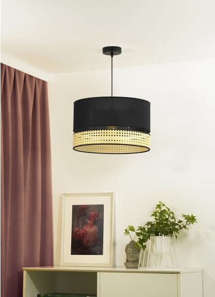 Lustră pe cablu DOUBLE Duolla RATTAN 1xE27/15W/230V d. 40 cm negru/bej