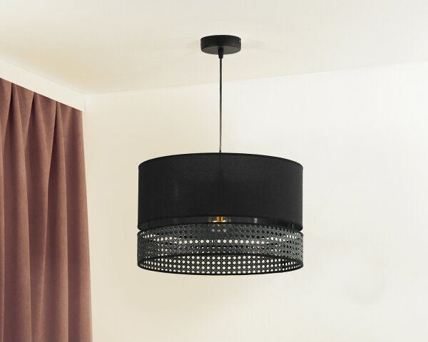 Lustră pe cablu DOUBLE Duolla RATTAN 1xE27/15W/230V d. 40 cm negru