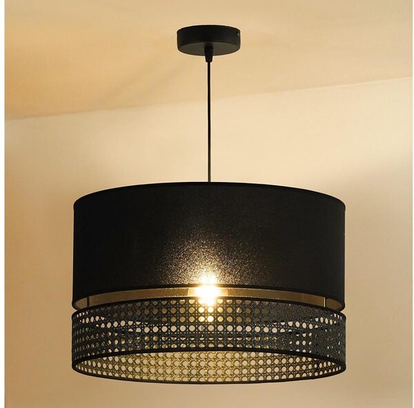 Lustră pe cablu DOUBLE Duolla RATTAN 1xE27/15W/230V d. 40 cm negru