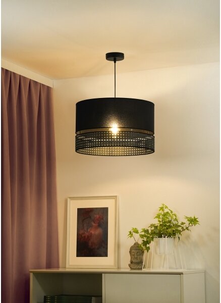 Lustră pe cablu DOUBLE Duolla RATTAN 1xE27/15W/230V d. 40 cm negru