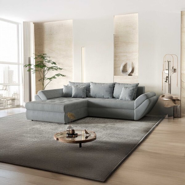 Colțar extensibil dumonde cu ladă de depozitare Loana Zoom Grey 270x185 cm