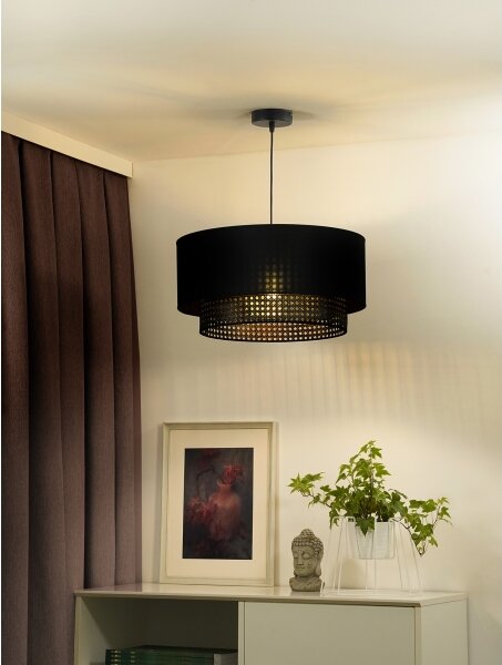 Lustră pe cablu BOHO Duolla RATTAN 1xE27/15W/230V d. 45 cm negru