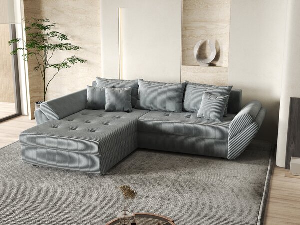 Colțar extensibil dumonde cu ladă de depozitare Loana Zoom Grey 270x185 cm