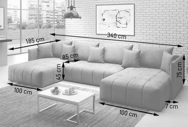 Colțar extensibil dumonde cu ladă de depozitare Malta U Enjoy Grafit 360x185 cm