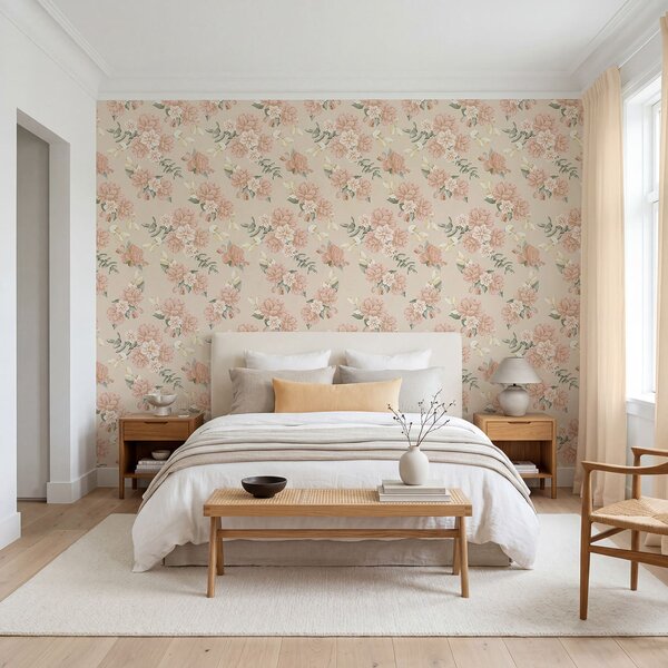Fototapet Motiv floral pe fond bej, Fototapet flori, Fototapet populare, t00809v1 - Tapeko.ro
