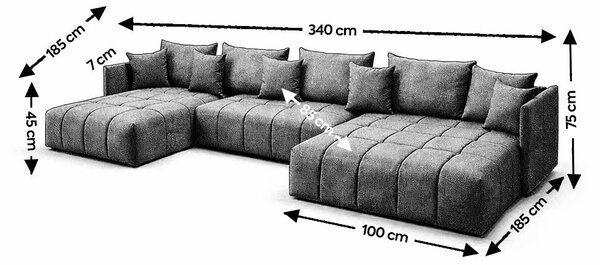 Colțar extensibil dumonde cu ladă de depozitare Malta U Enjoy Grafit 360x185 cm