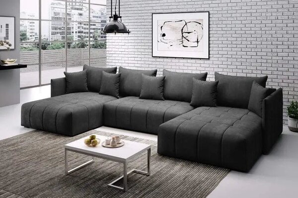 Colțar extensibil dumonde cu ladă de depozitare Malta U Enjoy Grafit 360x185 cm