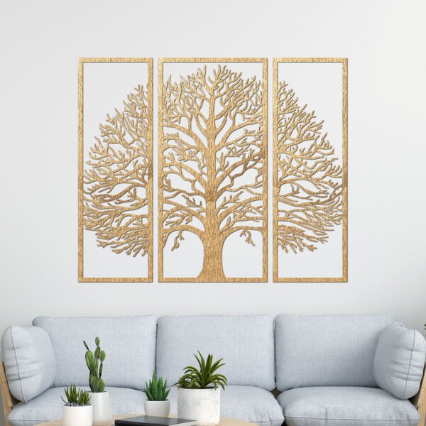 Decorațiune murală din lemn, din trei piese, pomul vieții | TRIUM