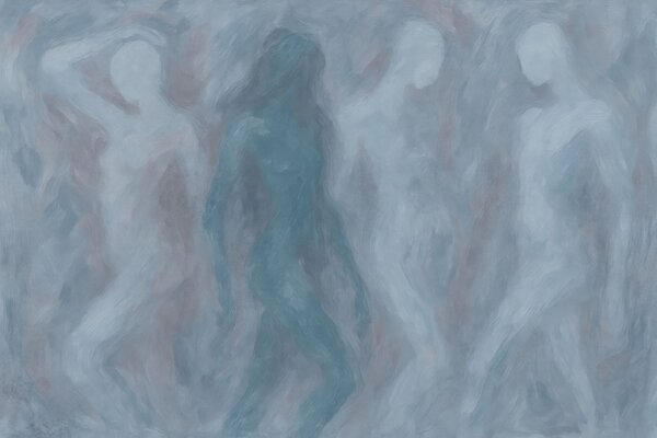 Fototapet Un grup de oameni într-o cameră gri, Fototapet abstracte, Fototapet populare, w03982v1 - Tapeko.ro