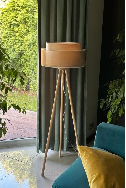 Lampadar WOOD Duolla BOHO 1xE27/15W/230V d. 45 cm cupru/maro/bej