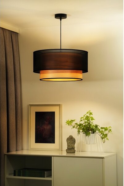 Lustră pe cablu WOOD Duolla BOHO 1xE27/15W/230V d. 45 cm negru/bej