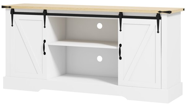 HOMCOM Bufet corp de depozitare cu 2 uși glisante rafturi reglabile 150l x 40P x 72H cm din lemn alb stejar | Aosom Romania