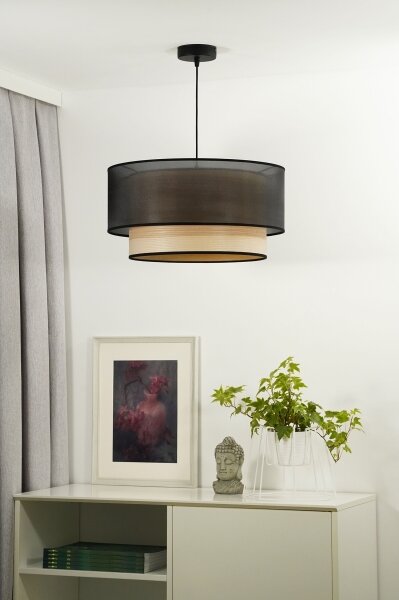 Lustră pe cablu WOOD Duolla BOHO 1xE27/15W/230V d. 45 cm negru/bej