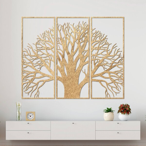 Arborele Vieții – Ramuri decorative de perete din lemn, din trei piese | SUBI