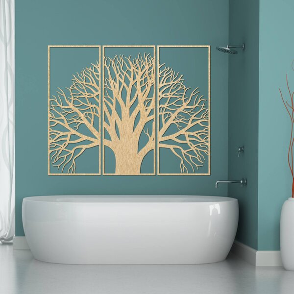 Arborele Vieții – Ramuri decorative de perete din lemn, din trei piese | SUBI