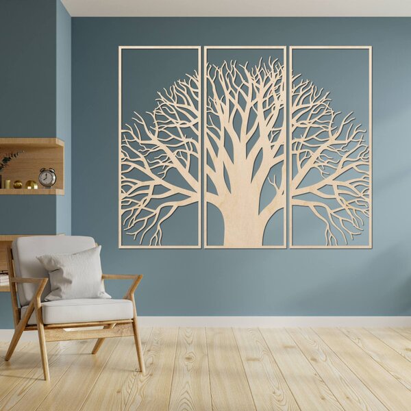 Arborele Vieții – Ramuri decorative de perete din lemn, din trei piese | SUBI