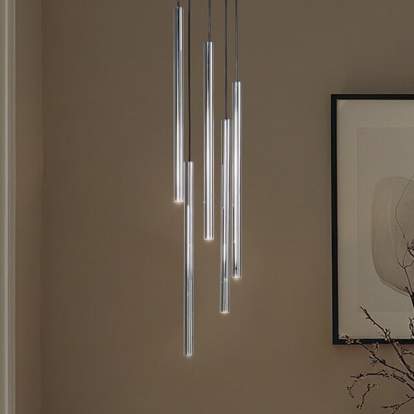 SIGMA Lampă suspendată Sopel Lux, 5 becuri, rotundă, negru/argintiu, G9, reglabil, Gri, Camera de zi / sufragerie, Metal, Modern