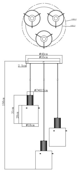 Lustră pe cablu Globo 15904-3HR TULIVAR 3xE27/40W/230V