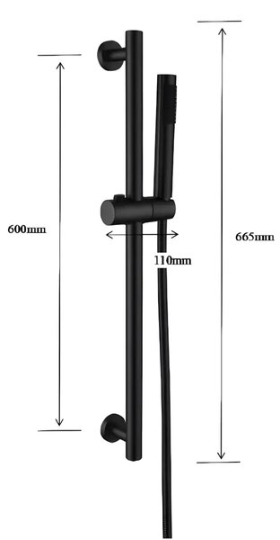 Set de Dus BG8001BL, Culoare negru, bara culisanta, cap de dus si furtun