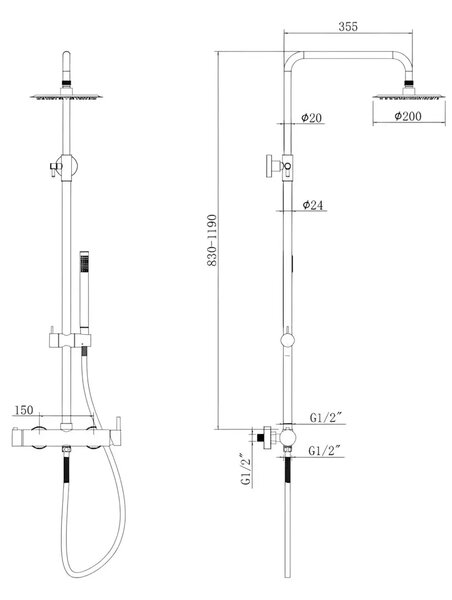 Coloana de dus cu baterie BGQ4901GL, Culoare auriu, comutator, Para fixa si mobila
