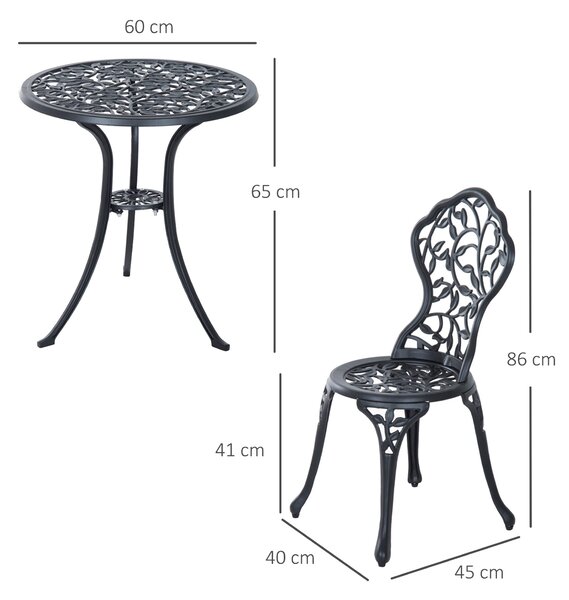Outsunny 3pcs Patio Bistro Set Cast Aluminum Table Chair Outdoor Furniture Antique Black | Aosom Romania