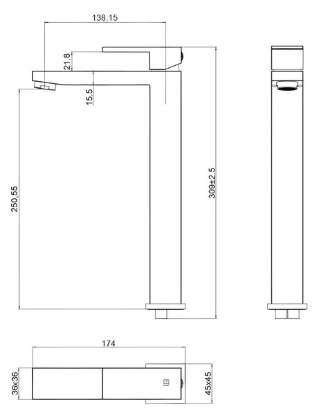Baterie inalta pentru lavoar ST2532-1BL, Monocomanda, Material Alama, Finisaj Negru Mat, Cartus Ceramic